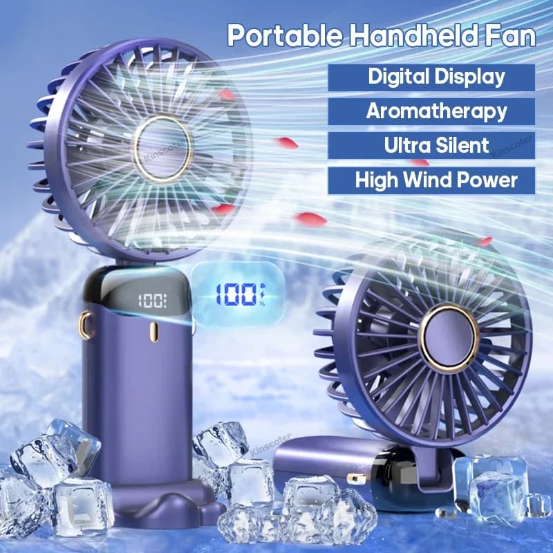Foldable Handheld USB Fan – 5 Speed, Neck Hanging, Rechargeable