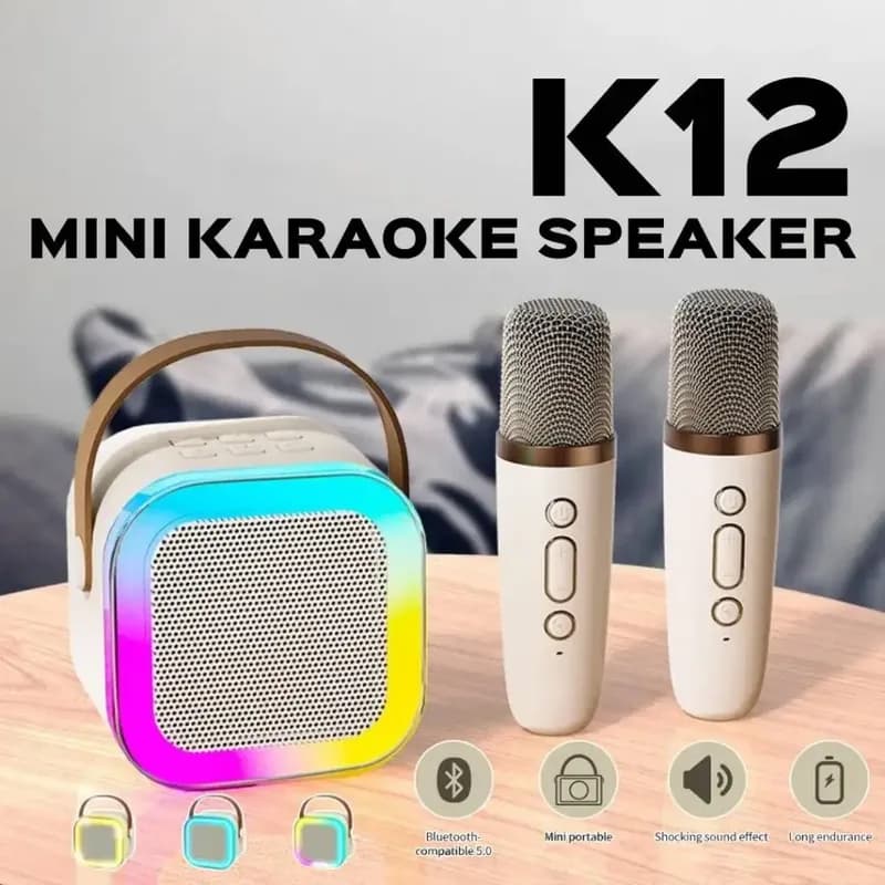 K12 Bluetooth Karaoke Machine – Portable Speaker with Wireless Mics
