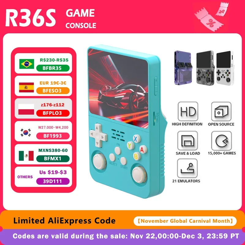 R36S Retro Handheld Game Console – 3.5" IPS, 64GB, 21,000+ Games