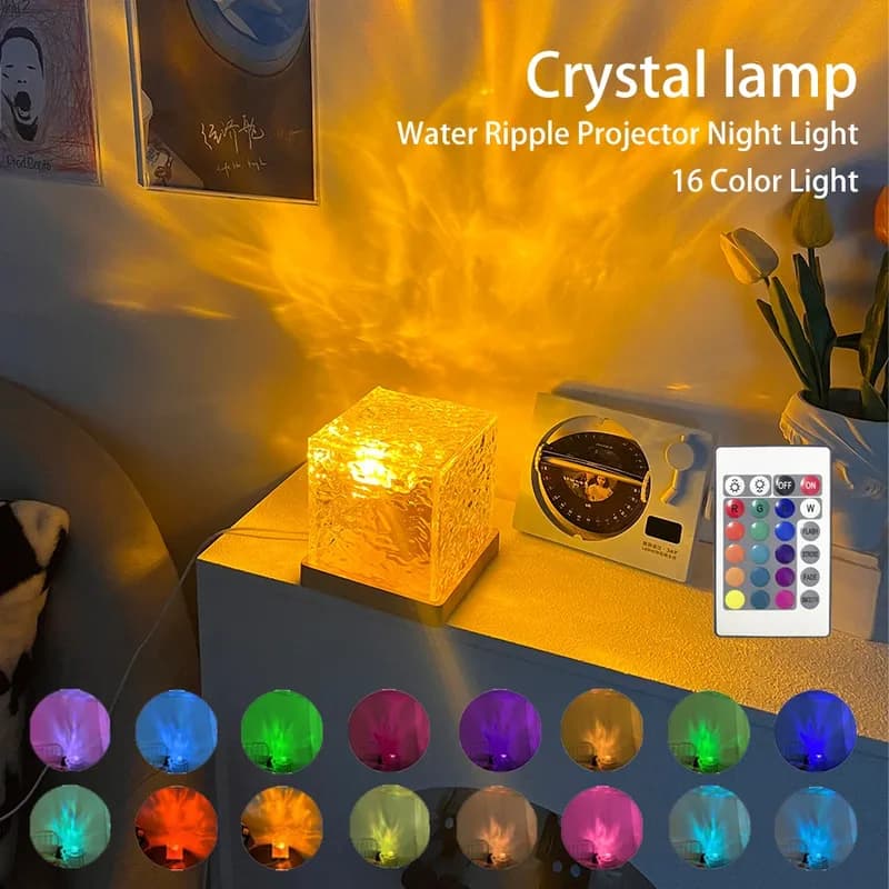Dynamic Water Ripple Projector Night Light – 16 Colors, Rotating